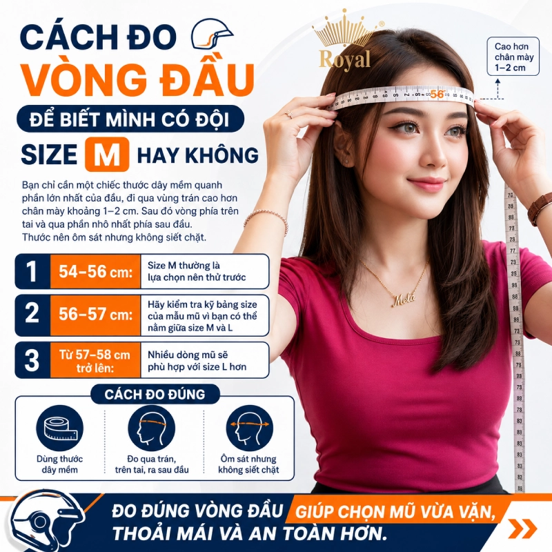 Cách đo vòng đầu để biết mình có đội size M hay không