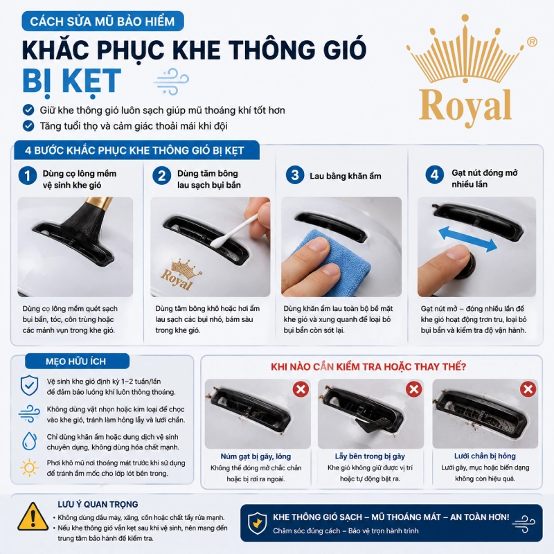 Cách sửa mũ bảo hiểm khi khe lấy gió mắc kẹt