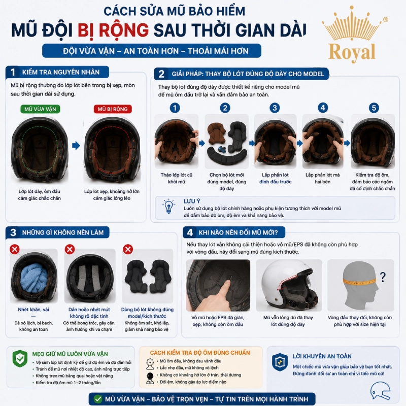 Mũ đội bị rộng sau thời gian dài