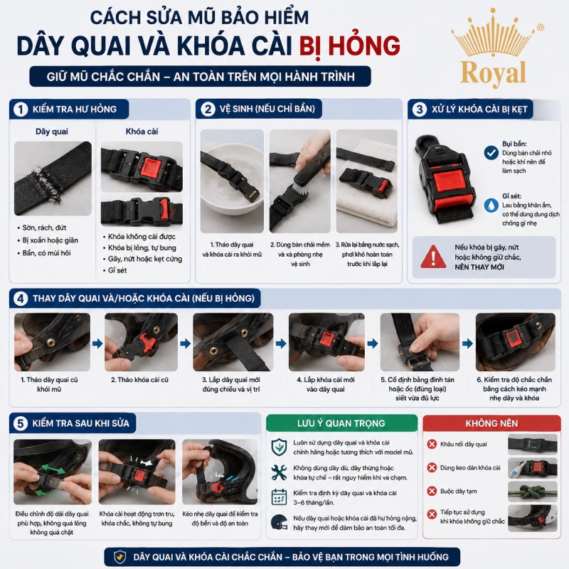 Cách sửa Dây quai và khóa cài bị hỏng