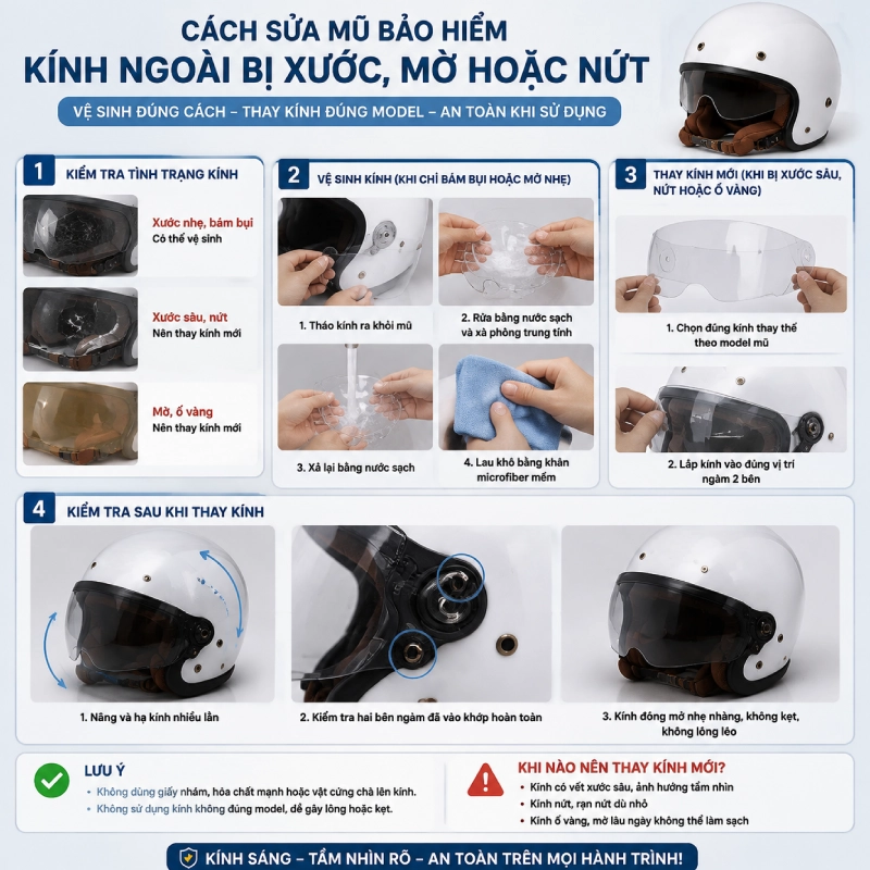 Cách sửa mũ bảo hiểm khi kính ngoài bị mờ
