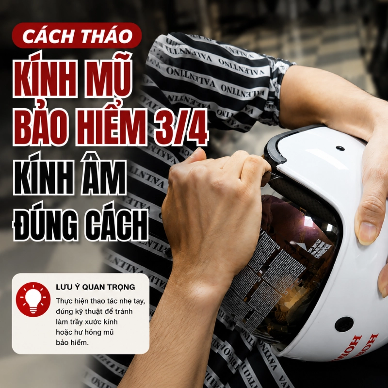 Cách tháo kính mũ bảo hiểm 3/4 kính âm đúng cách