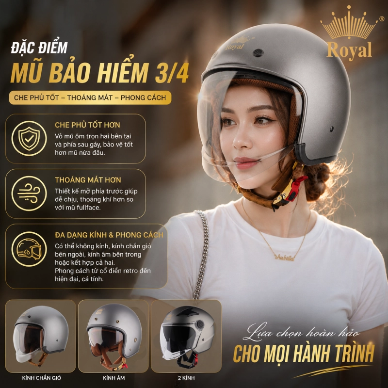 Đặc điểm của mũ bảo hiểm 3/4 như thế nào?