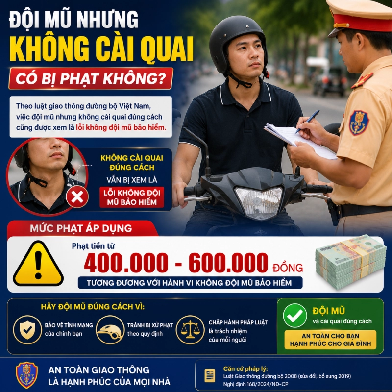 Đội mũ nhưng không cài quai có bị phạt không?