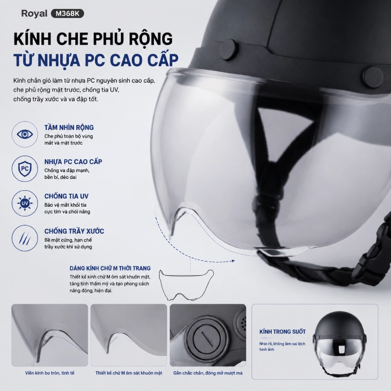 Kính che phủ rộng phía trước khuôn mặt