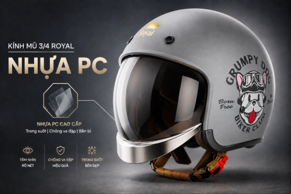 Kính mũ bảo hiểm 3/4 Royal được làm từ vật liệu gì?