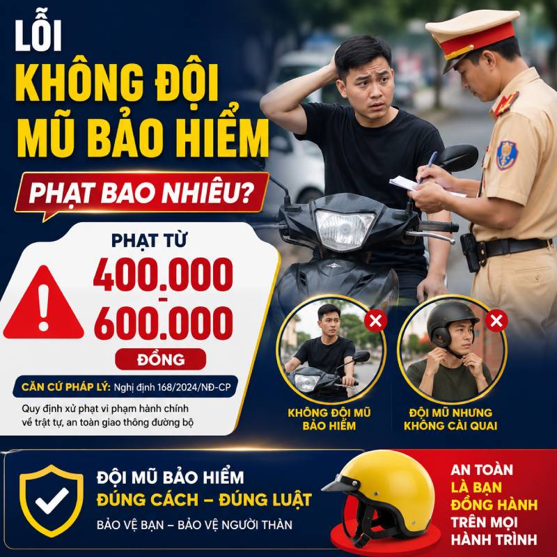 Lỗi không đội mũ bảo hiểm phạt bao nhiêu tiền năm 2026?