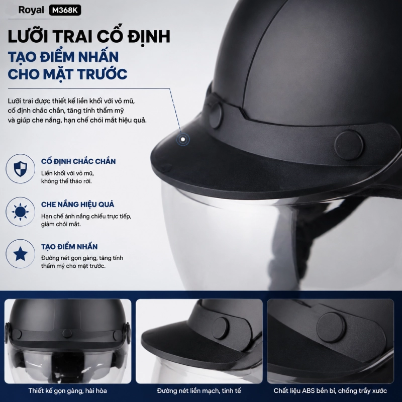 Lưỡi trai cố định tạo điểm nhấn cho mặt trước