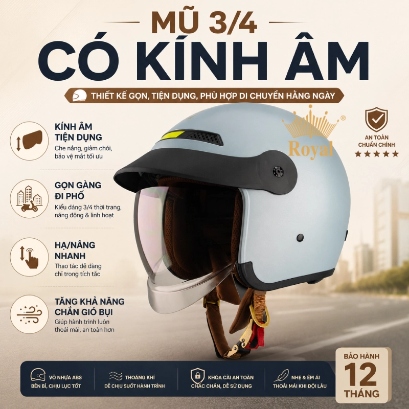 Nón 3/4 kính âm