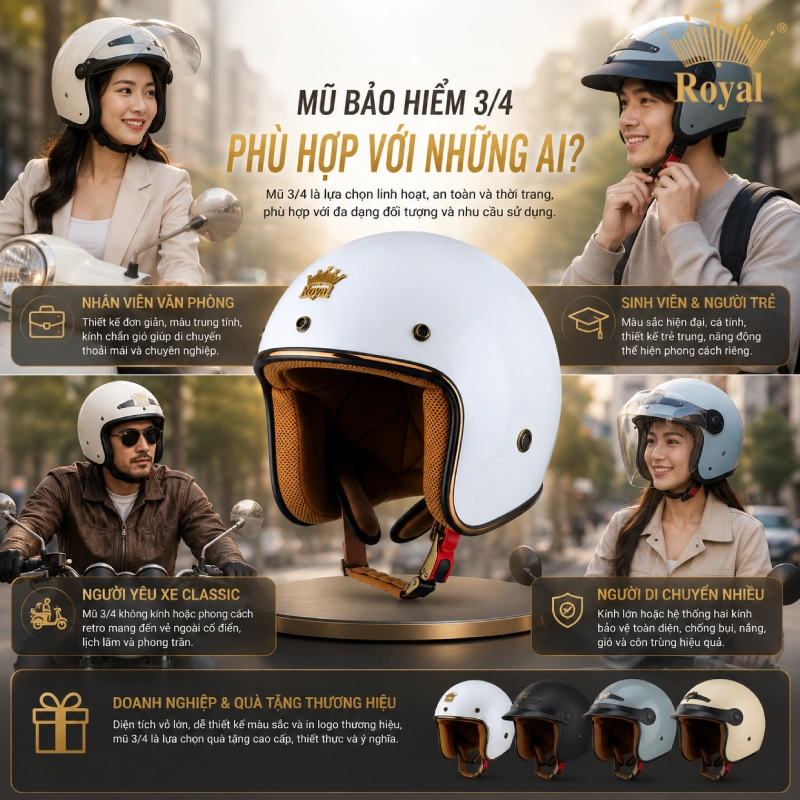 Mũ bảo hiểm 3/4 phù hợp với những ai?