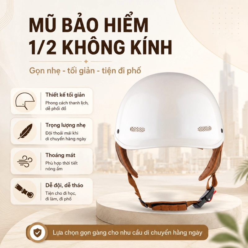Mũ bảo hiểm 1/2 Royal có kính