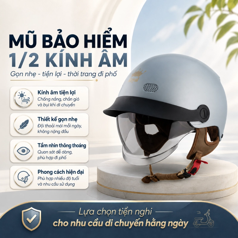 Mũ bảo hiểm 1/2 kính âm