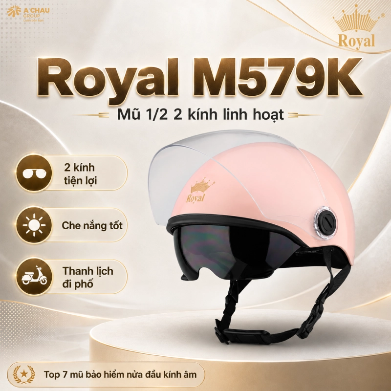 Mũ bảo hiểm 1/2 kính âm Royal M579K