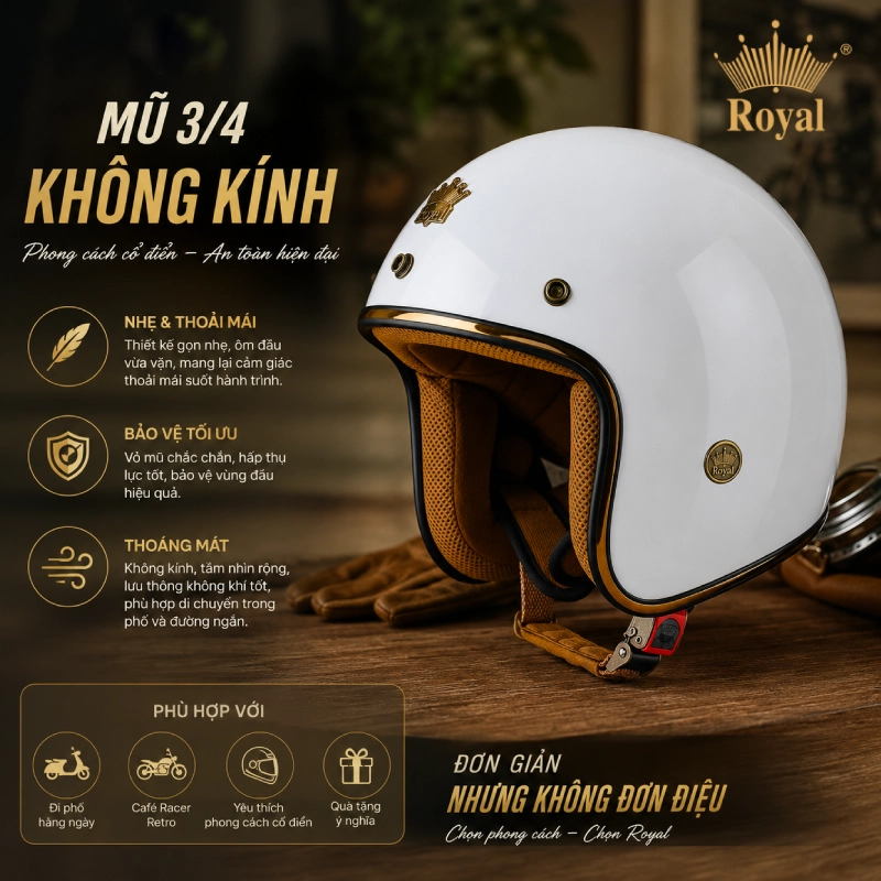 Mũ 3/4 không kính