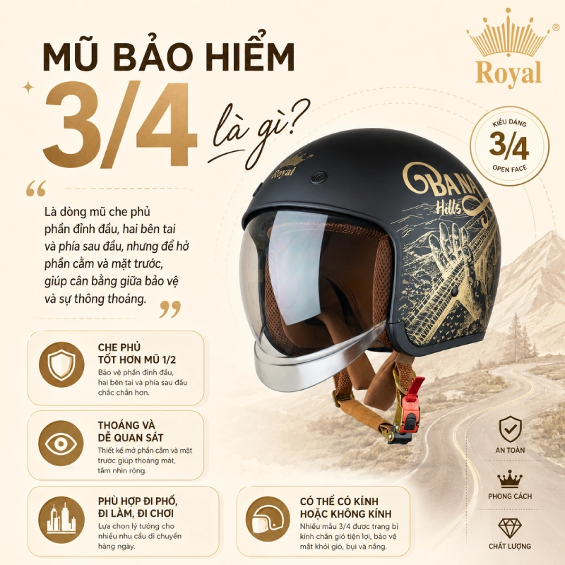 Mũ bảo hiểm 3/4 là gì?