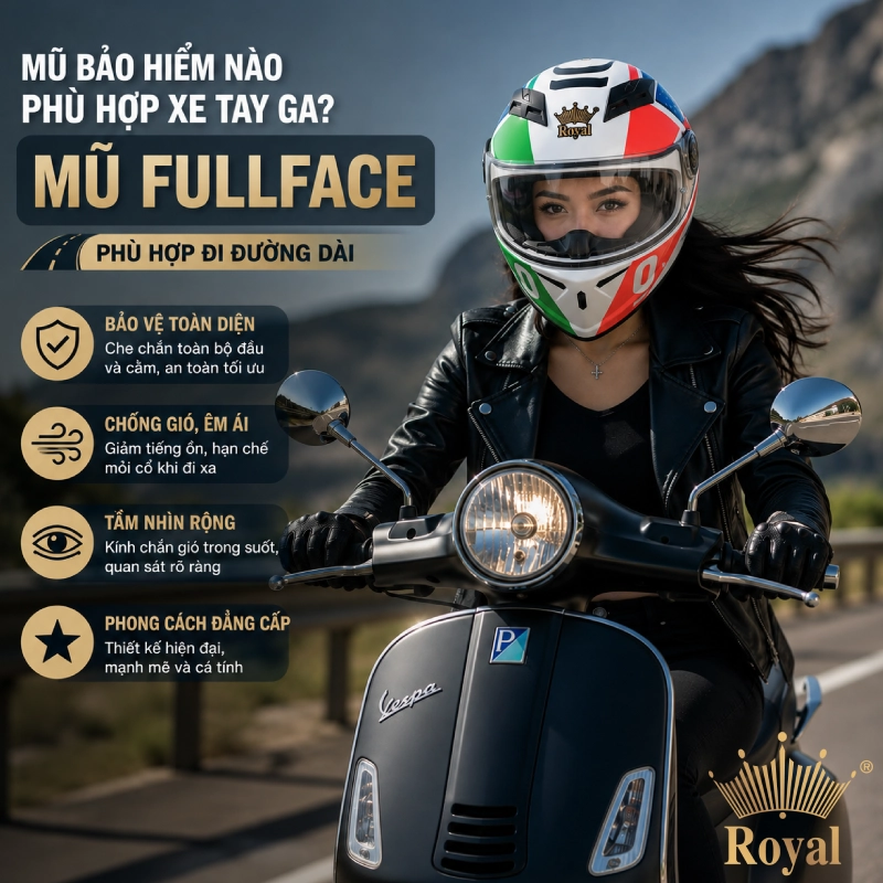 Mũ fullface phù hợp khi đi đường dài