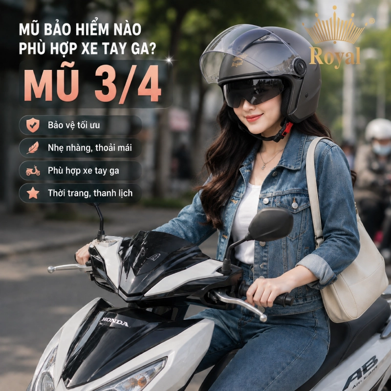 Mũ bảo hiểm nào phù hợp xe tay ga, mũ 3/4