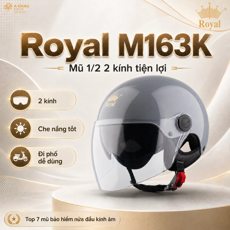 Mũ bảo hiểm 1/2 kính âm M163K 