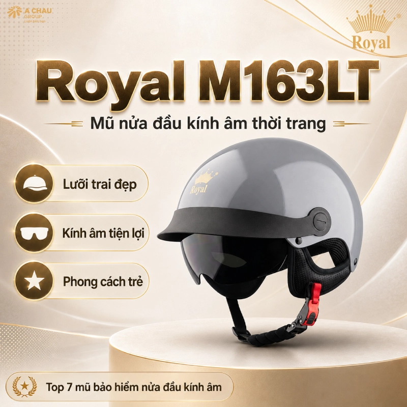 Mũ bảo hiểm 1/2 kính âm Royal M163LT