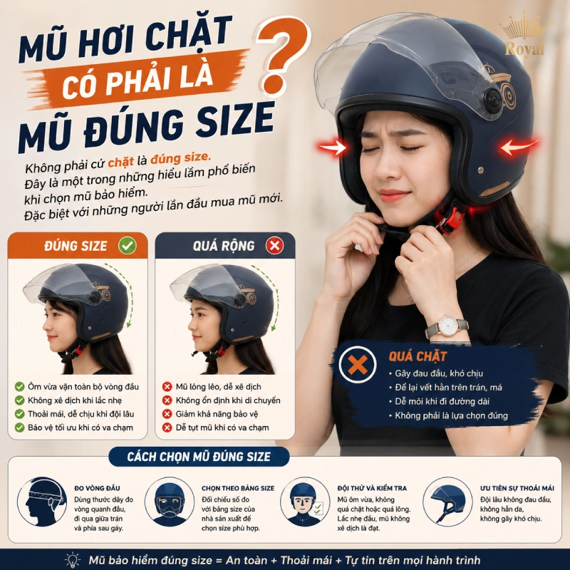 Mũ hơi chặt có phải là mũ đúng size?