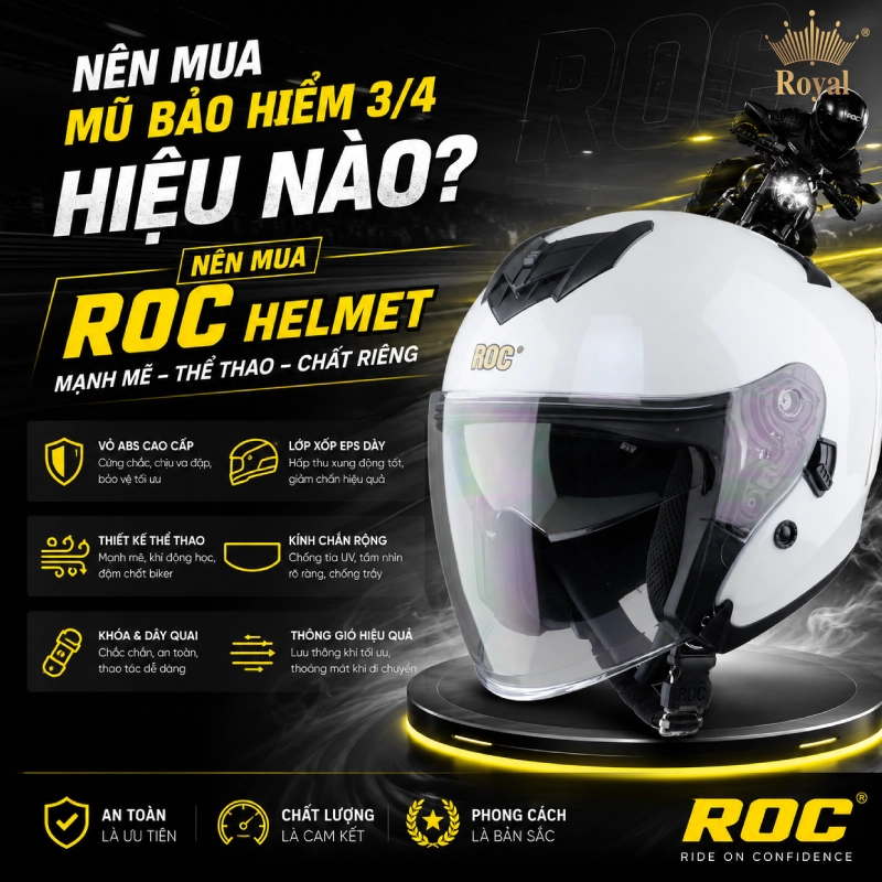 Nên mua nón 3/4 hiệu nào? Nên mua ROC Helmet