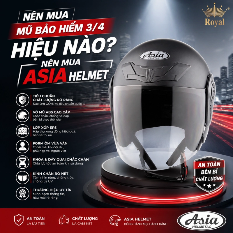 Nên mua nón 3/4 hiệu nào? Nên mua Asia Helmet