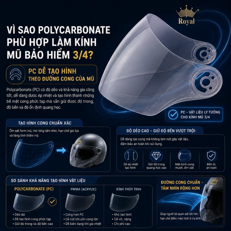 PC dễ tạo hình theo đường cong của mũ bảo hiểm