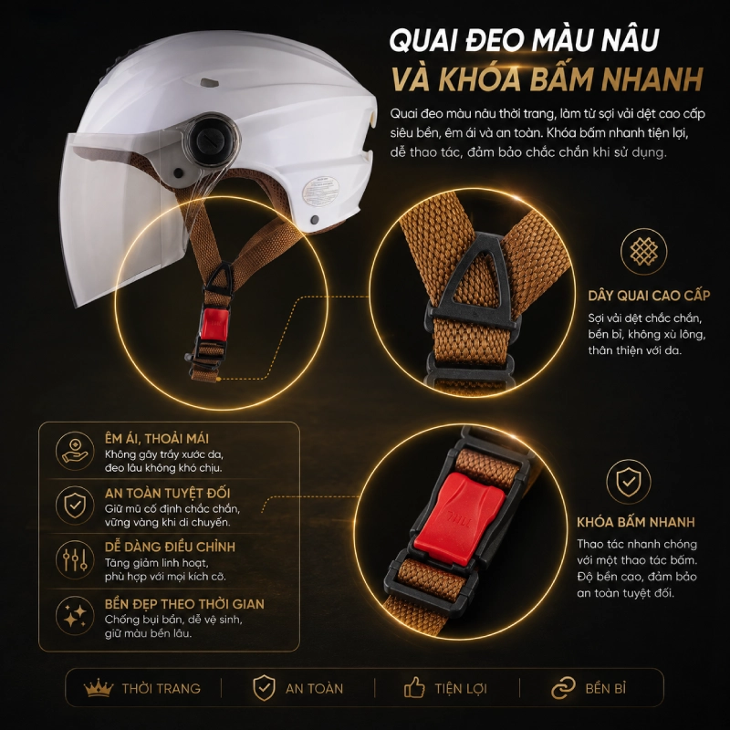Quai đeo màu nâu và khóa bấm nhanh