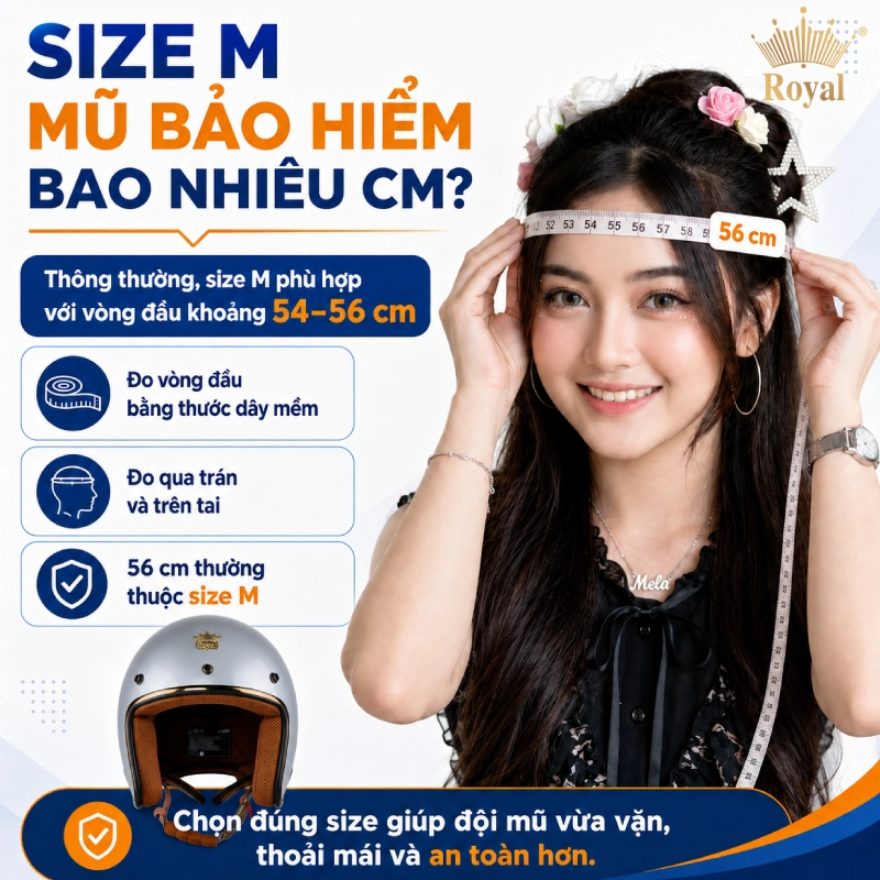 Size M mũ bảo hiểm bao nhiêu cm chính xác?