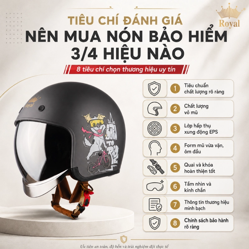 Tiêu chí đánh giá nên mua nón bảo hiểm 3/4 hiệu nào