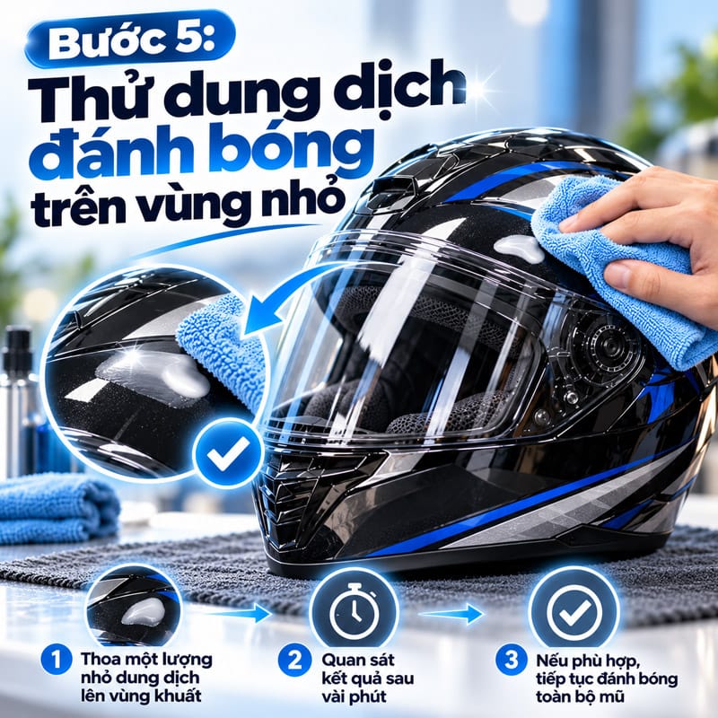 Bước 5: Thử dung dịch đánh bóng trên vùng nhỏ