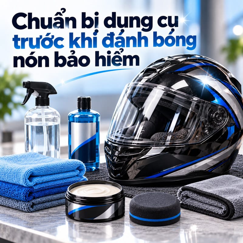 Chuẩn bị dụng cụ trước khi đánh bóng nón bảo hiểm