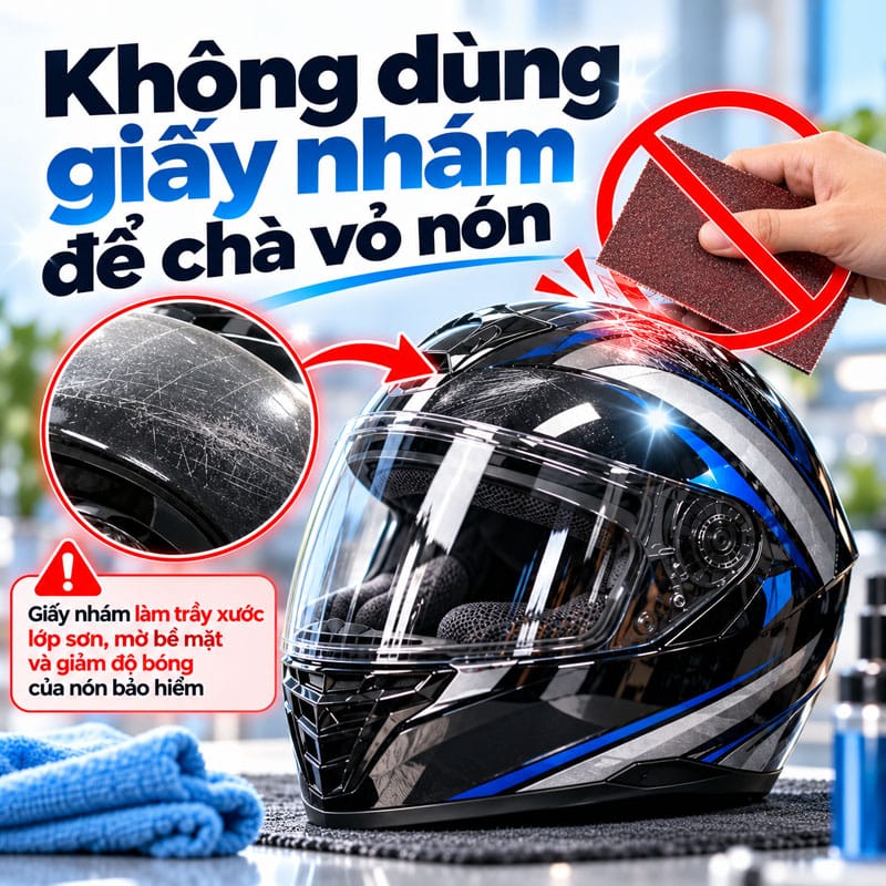 Không dùng giấy nhám để chà vỏ nón