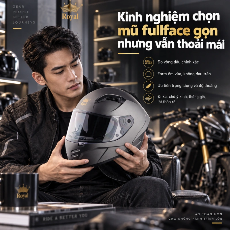 Kinh nghiệm chọn mũ fullface gọn nhưng vẫn thoải mái