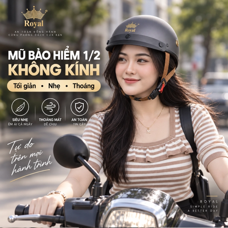 Mũ bảo hiểm 1/2 loại nào tốt? Mũ bảo hiểm 1/2 không kính tối giản, nhẹ và thoáng nhất
