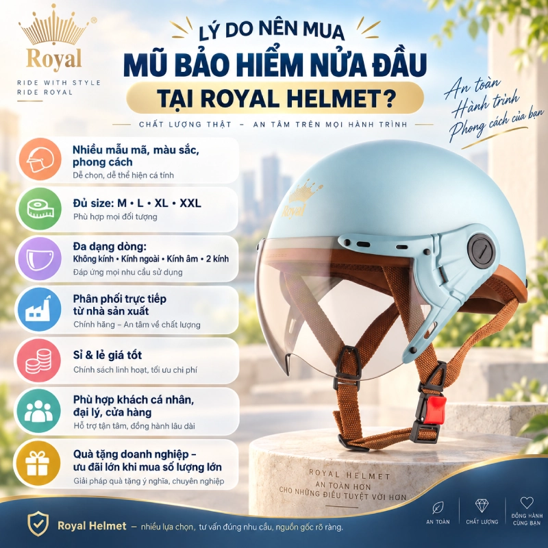 Lý do nên mua mũ bảo hiểm nửa đầu tại Royal Helmet?