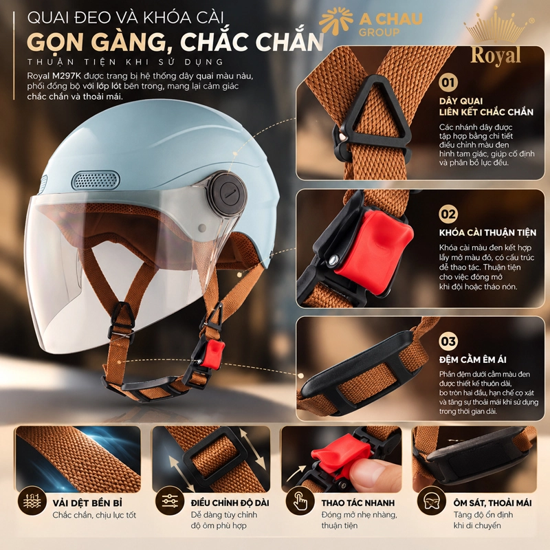 Quai đeo và khóa cài gọn gàng, chắc chắn, thuận tiện