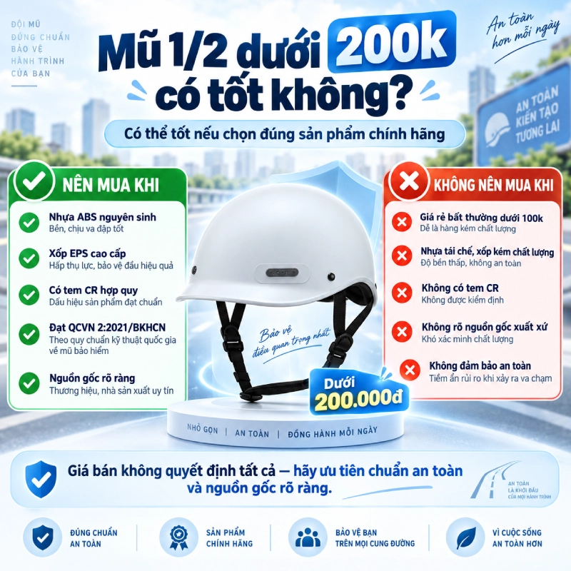 Mũ 1/2 dưới 200k có tốt không?