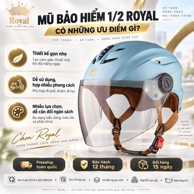 Mũ bảo hiểm 1/2 Royal có những ưu điểm gì?