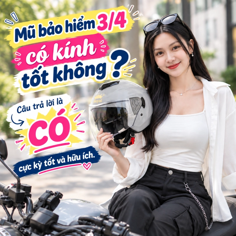 Mũ bảo hiểm 3/4 có kính tốt không? Câu trả lời là CÓ, cực kỳ tốt và hữu ích.