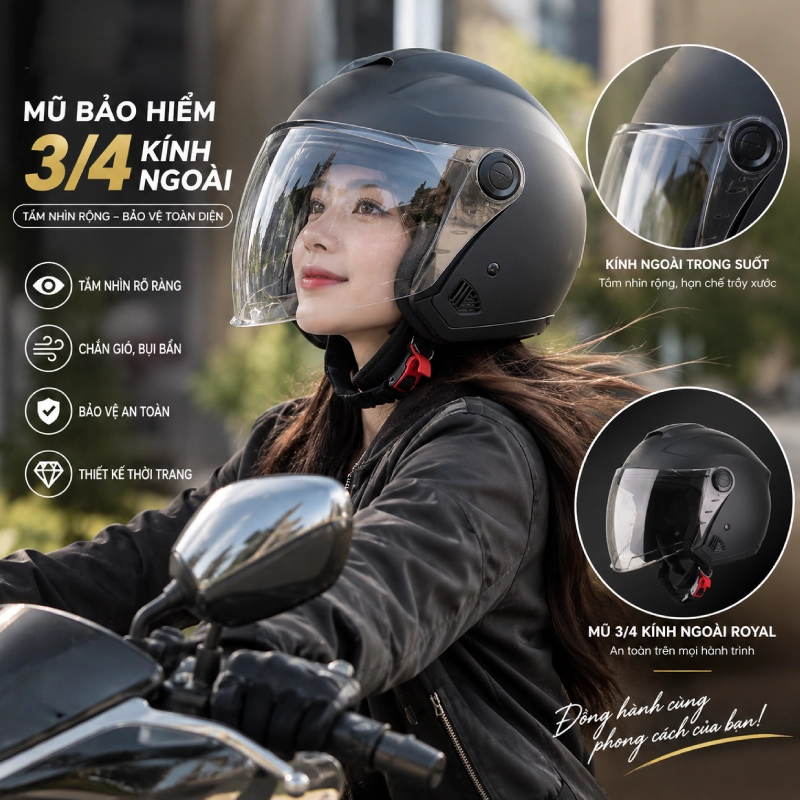 Mũ bảo hiểm 3/4 kính ngoài