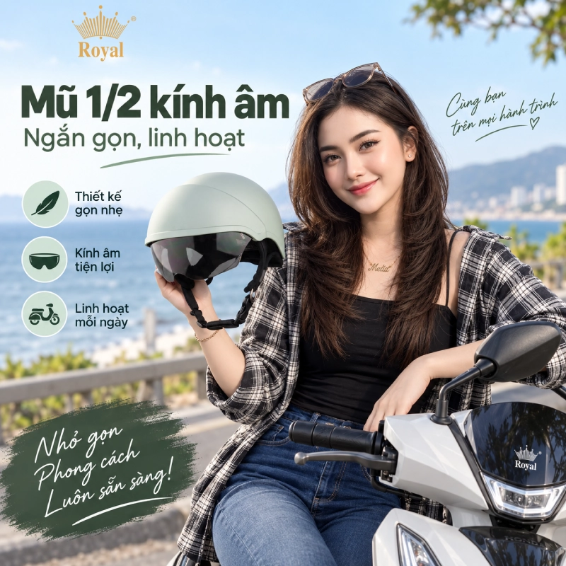 Mũ bảo hiểm 1/2 loại nào tốt? Kính âm ngắn gọn, linh hoạt