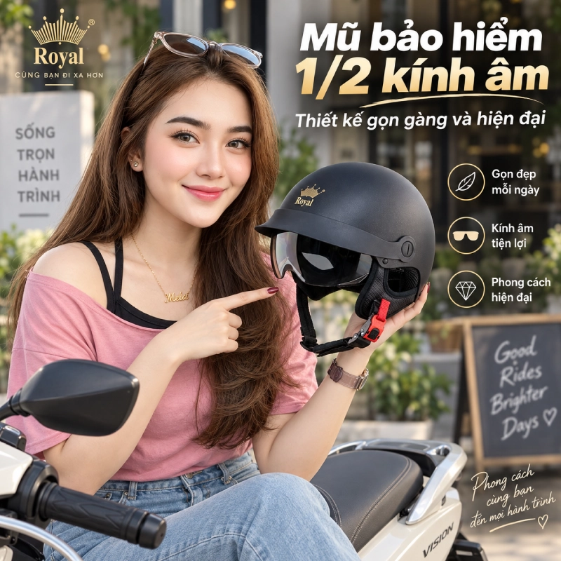 Mũ bảo hiểm 1/2 loại nào tốt? Kính âm, thiết kế gọn gàng và hiện đại