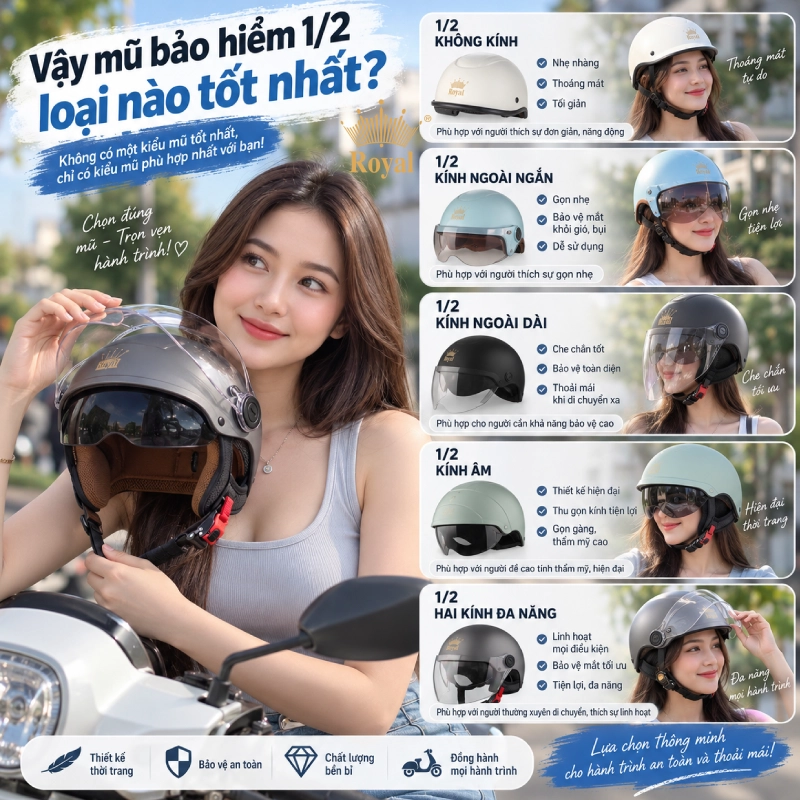 Vậy mũ bảo hiểm 1/2 loại nào tốt nhất?