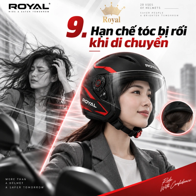 Công dụng nón bảo hiểm là giúp Hạn chế tóc bị rối khi di chuyển