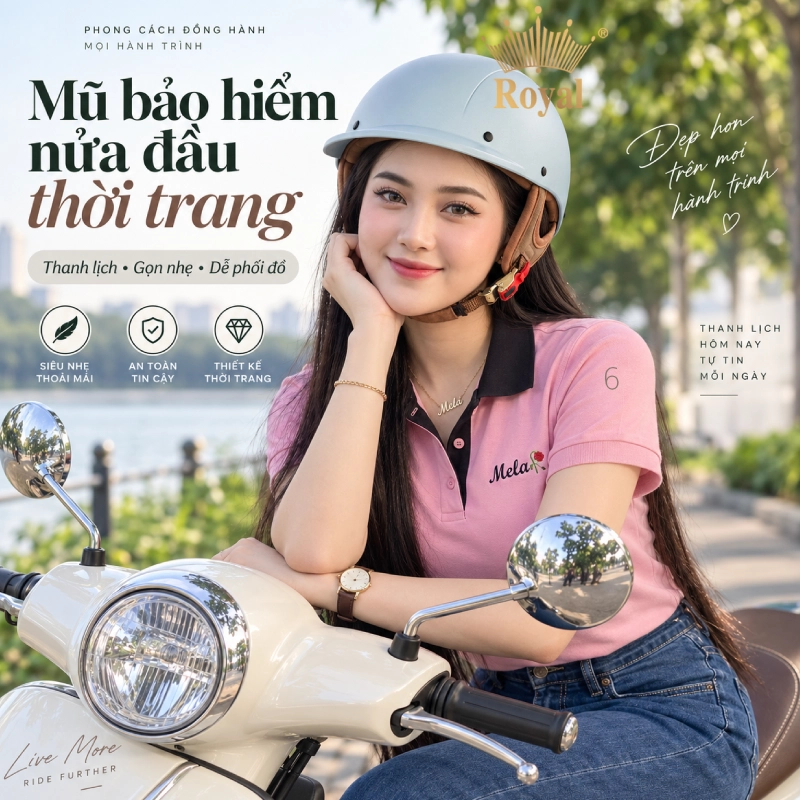 Mũ bảo hiểm thời trang nửa đầu 