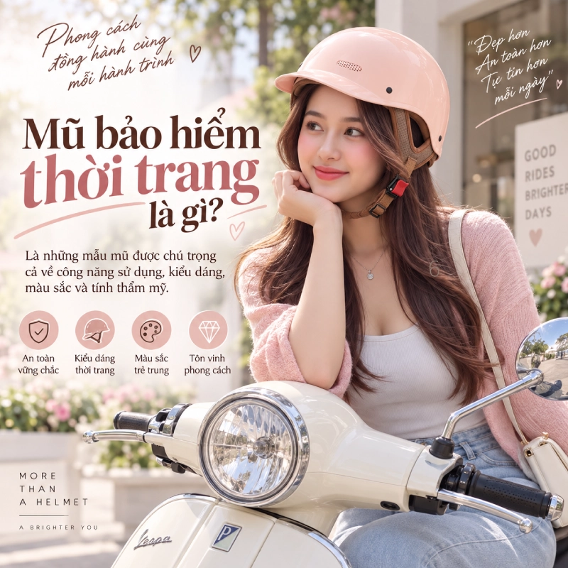 Mũ bảo hiểm thời trang là những mẫu mũ được chú trọng cả về khả năng sử dụng, kiểu dáng, màu sắc và tính thẩm mỹ