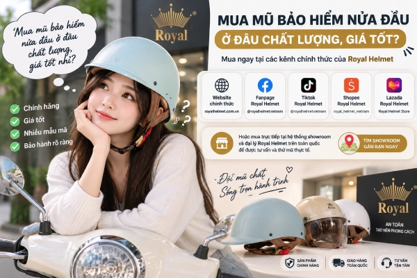 Mua mũ bảo hiểm nửa đầu ở đâu chính hãng, giá tốt?