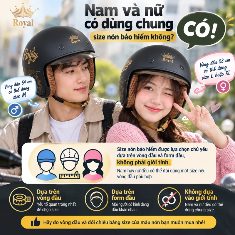 Nam và nữ có dùng chung size nón bảo hiểm không?