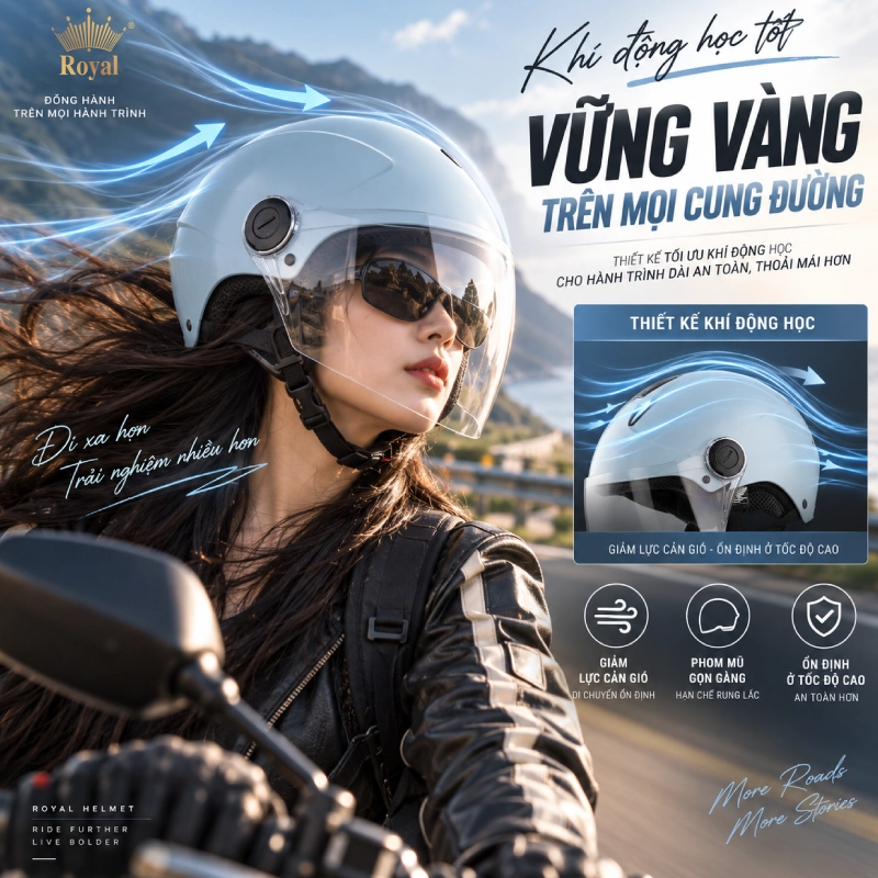 Nên lựa chọn mũ bảo hiểm 1/2 đường dài có khí động học tốt